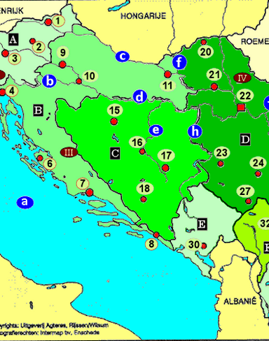 Topografiekaart Voormalig Joegoslavië (Slovenië, Kroatië, Bosnië-Herzegovina, Noord-Macedonië)