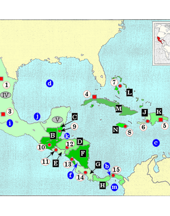 Topografiekaart Midden Amerika (Mexico, Cuba, Haïti, Guatemala, Nicaragua, Honduras, El Salvador, Panama, Jamaica, etc.)
