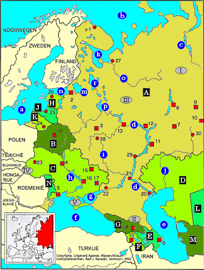 topografie blinde topo kaart Oost-Europa (Rusland, Wit-Rusland, Oekraïne, Kazachstan, Azerbeidzjan, Armenië, Georgië, Estland, Letland, Litouwen, Moldavié, Oezbekistan, Toermenistan)
