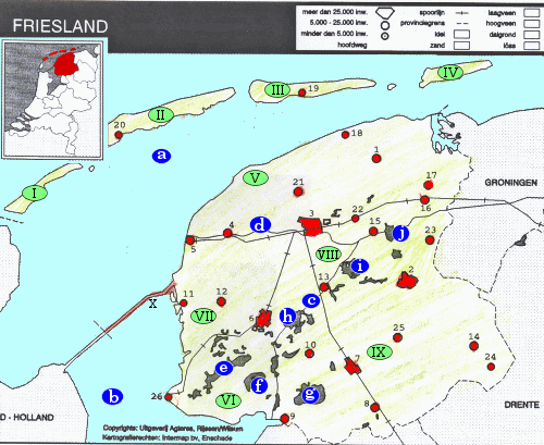 topografie landkaart provincie Friesland (Fryslan)