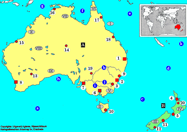 topografie blinde landkaart Oceani - Australi en Nieuw-Zeeland