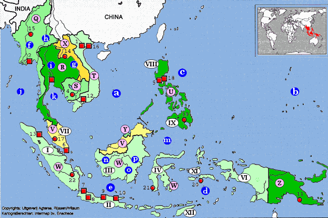 topografie blinde kaart Zuidoost-Azi (Myanmar, Thailand, Indonesi, Cambodja, Vietnam, Filipijnen)