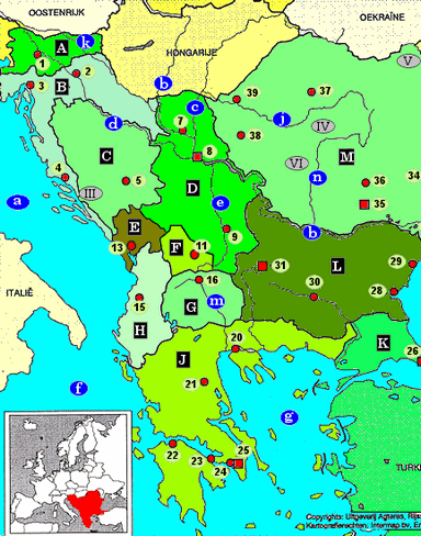Topografiekaart Balkanlanden (Kroatië, Bosnië, Herzegovina, Griekenland, Bulgarije, Roemenië, etc.)