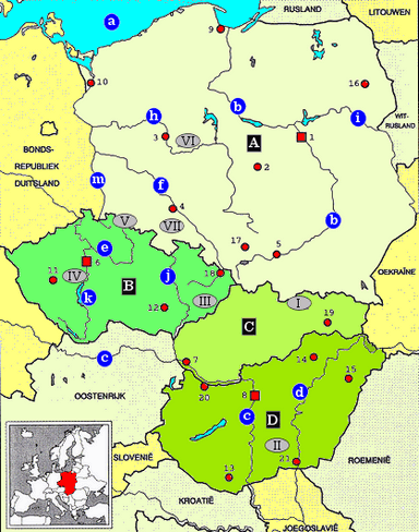 Topografiekaart Midden Europa (Polen, Tsjechië, Slowakije, Hongarije)