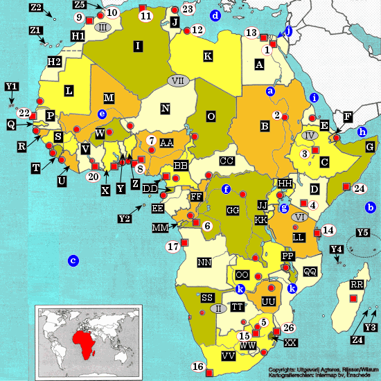 topografie blinde kaart Afrika mix (landen, hoofdsteden, zeeën, meren en rivieren)