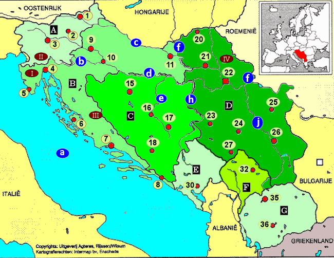 topografie blinde topo kaart Voormalig Joegoslavië (Slovenië, Kroatië, Bosnië-Herzegovina, Joegoslavië, Noord-Macedonië)