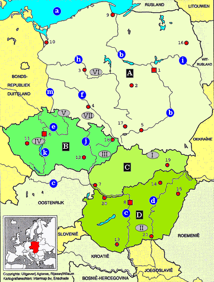 topografie blinde kaart Centraal of Midden Europa (Polen, Tsjechië, Slowakije, Hongarije)