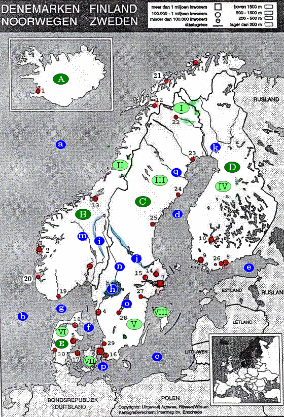 topografie blinde topo kaart Skandinavi Denemarken Finland Noorwegen Zweden IJsland